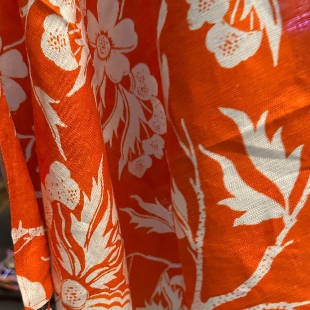 Mara Hoffman Poppy Orange White Floral 100% Hemp Handkerchief Scarf OS - Picture 6 of 9